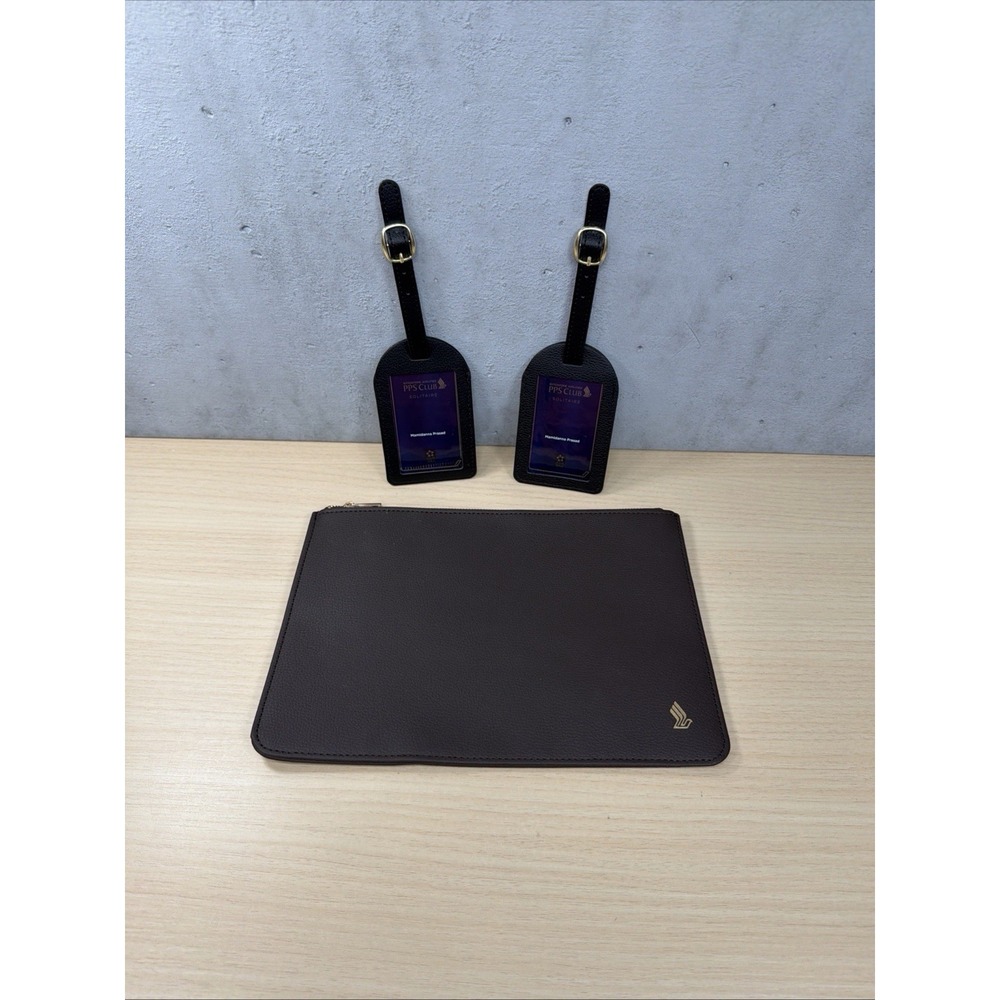 Singapore Airlines PPS Club Document Leather Case And Leather Luggage Tags PPS